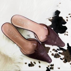 Franco Sarto Purple Leather Snakeskin Print Size 8 1/2 Mules